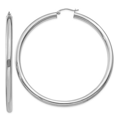 Black Bow Jewelry 4mm x 65mm 14k White Gold Classic Round Hoop Earrings