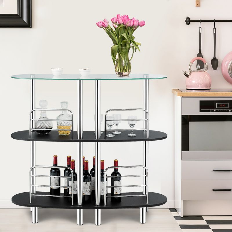 Costway Decorative  Storage Cabinets  Home Liquor Pub Table w/Tempered Glass Top & 2 Shelves, 2 of 11