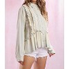 Women's Washed Out Denim Ruffle Blouse - Peach Love L - 3 of 3