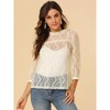INSPIRE CHIC Women's 3/4 Sleeves Ruffle Mock Neck Sheer Lace Blouse - 2 of 4