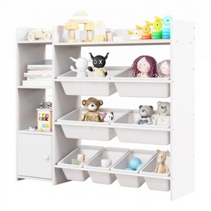 Costzon Toy Storage Organizer with Bookshelf, 4-Tier Organizer with 8 Removable Bins, 5 Cubbies, Kids Bookshelf for Room, Playroom, Nursery (White) - 1 of 4
