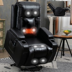 ChicFurnit Living Room Chair Arm Accent Chair 350 LBS Power Lift Recliner with Massage Heat USB Ports Cup Holders Chair for Living Room, Black/Brown - 1 of 4