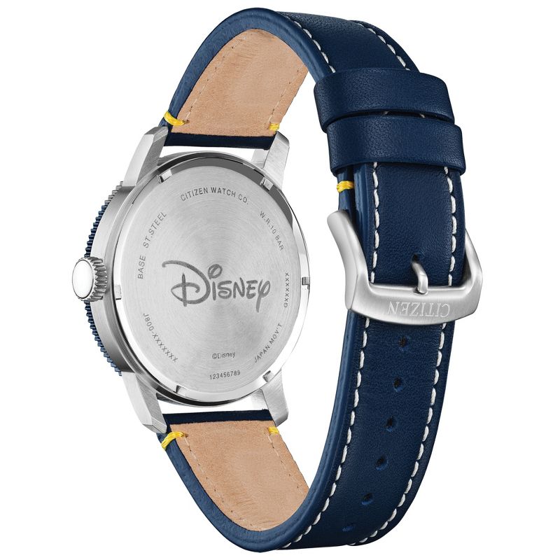 Citizen Disney Eco-Drive watch featuring Donald Duck 3-hand Silver Tone Blue Leather Strap, 3 of 5