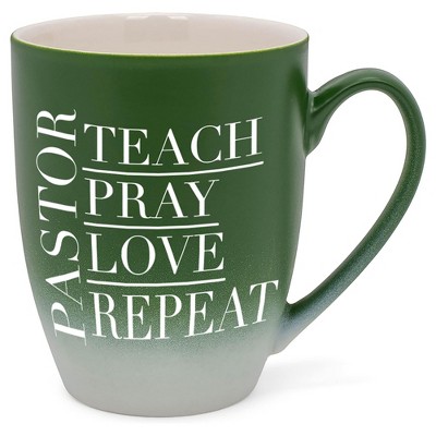 Elanze Designs Pastor Teach Pray Love Two Toned Ombre Matte Green and White 12 ounce Ceramic Stoneware Coffee Cup Mug