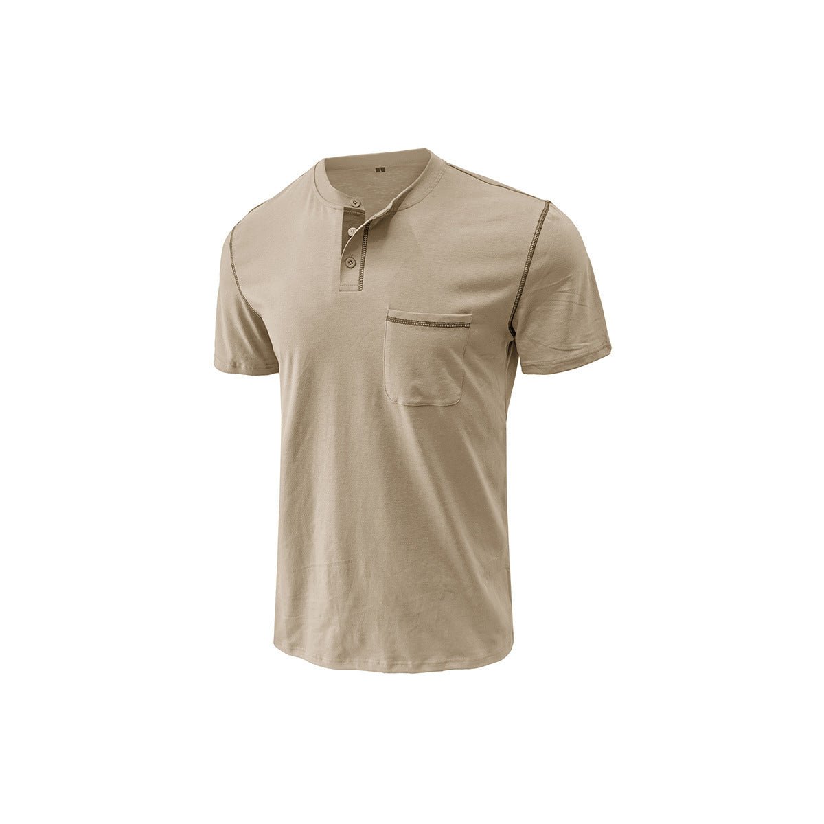 Мужские рубашки Attraco Men's Short Sleeve Henley Shirt with Chest Patch Pocket & Tailored Stitching Tops Black L — фото 5