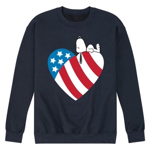 Men's - Peanuts - Snoopy On Flag Heart Graphic Fleece Sweatshirt - 1 of 4