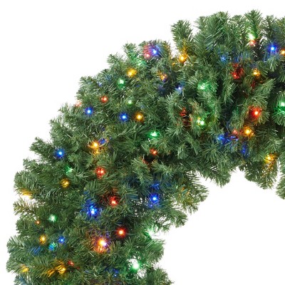 48-Inch Green Fir Pre-Lit Christmas Wreath with Multicolor Lights