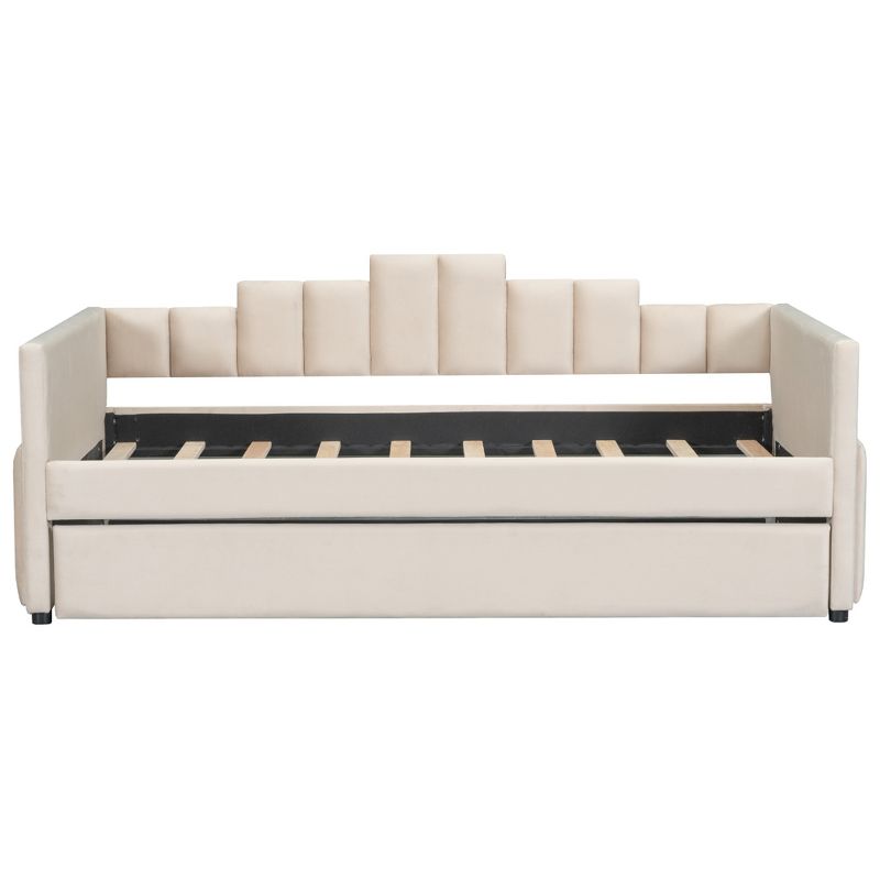 Twin Size Upholstered Daybed with Trundle Bed, Light and USB Port-ModernLuxe, 4 of 16