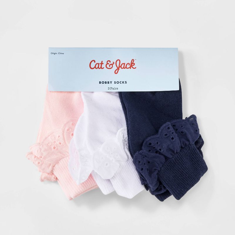 Toddler Girls' Solid Dress Socks - Cat & Jack™ White/Pink/Blue, 3 of 7