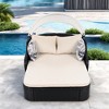 FURNIinspire Patio Chaise Lounges Outdoor Sunbed With Adjustable Canopy, Patio Chaise Lounge, Black Wicker Daybed And Beige Cushion, 79.9“*52.4"*49.6" - 2 of 4