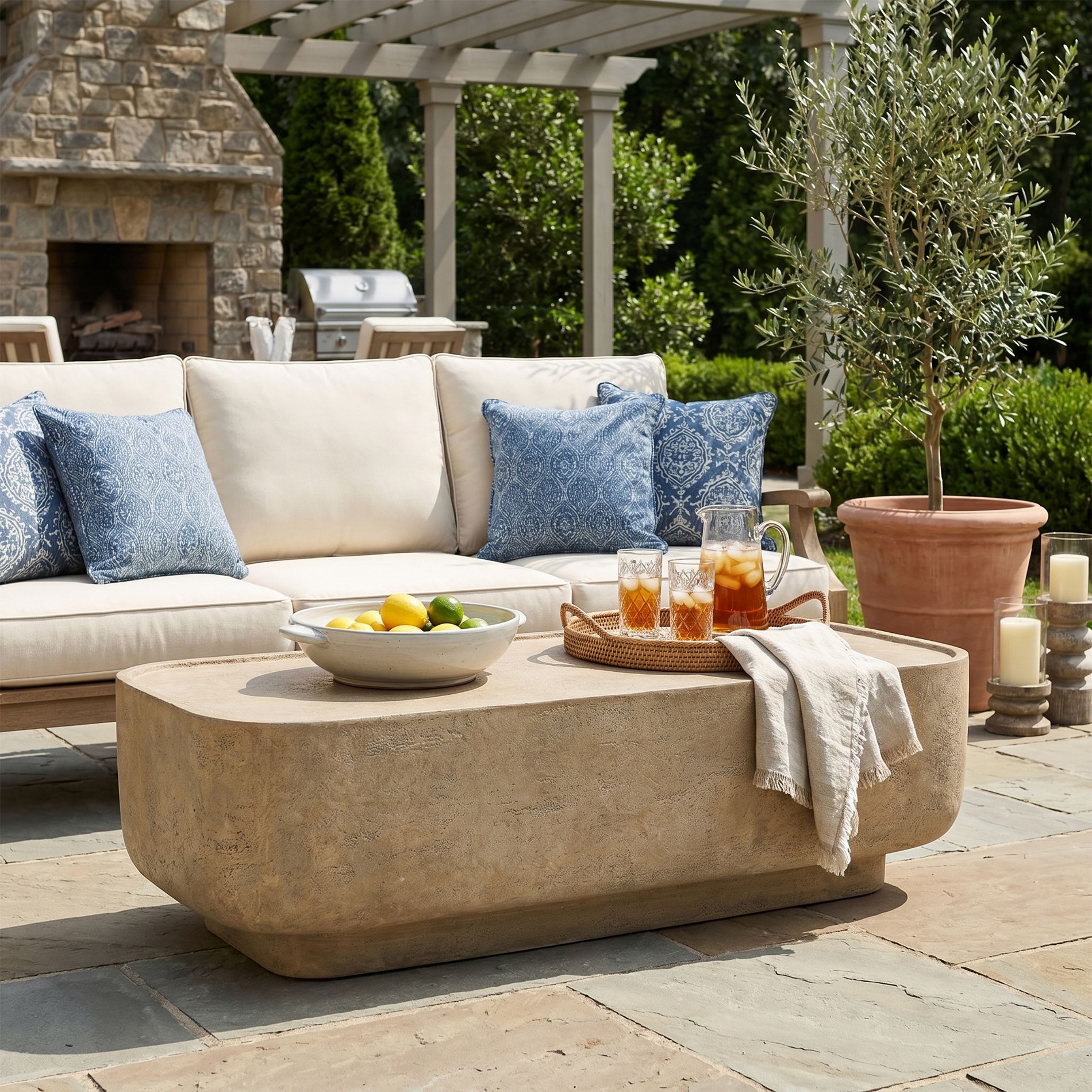Christopher Knight Home Elora Modern Acacia Patio Sculptural Coffee Table with Wide Flat Top, Beige