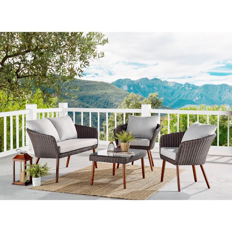 2pk All-Weather Wicker Athens Outdoor Chairs with Cushions Brown - Alaterre Furniture, 3 of 15