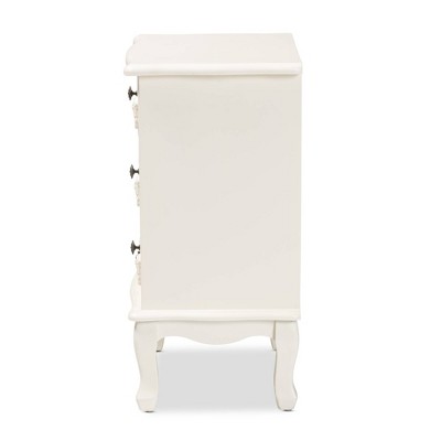 Callen Traditional White 3-Drawer Wood Nightstand with Floral Moldings