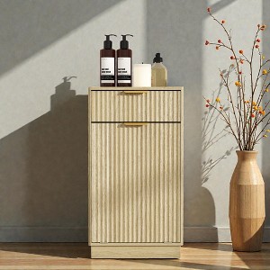 Mshliw 10 Gallon Tilt Out Trash Can Cabinet with Drawer Wooden Garbage Recycling Cabinet Pull Out Bin for Kitchen Bathroom - 1 of 4