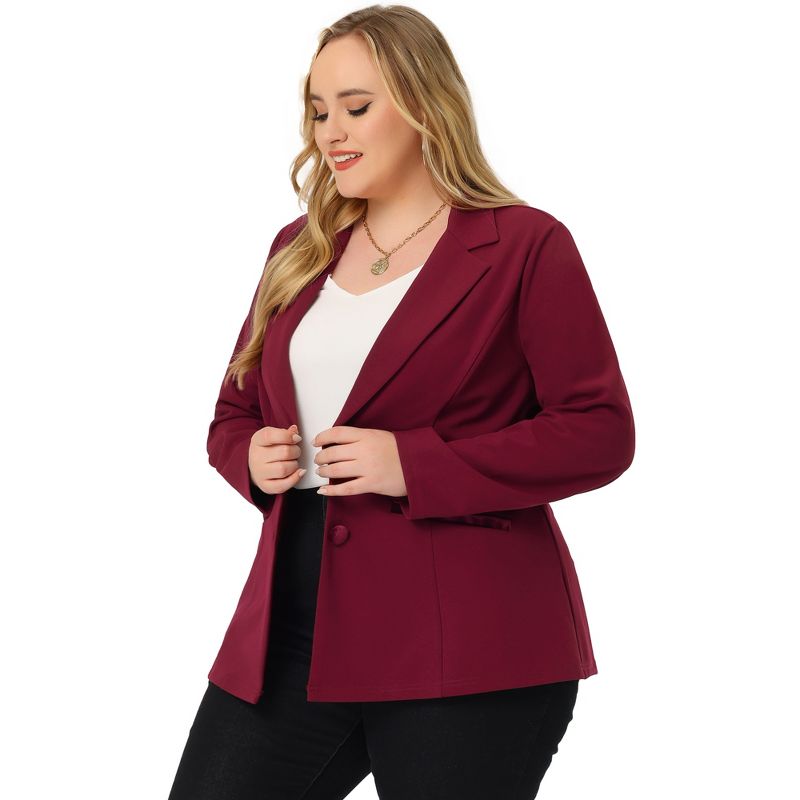 Agnes Orinda Women's Plus Size Button Down Notched Lapel Office Blazers, 2 of 7