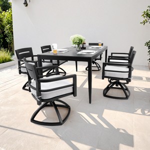 7-Piece Outdoor Dining Set, 6 Swivel Rockers and Marble-Look Sintered Stone Top Dining Table, Aluminum Chairs with Foam Cushions-Coolbibila - 1 of 4