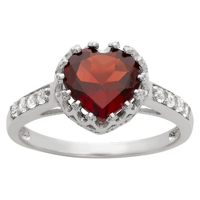 1 3/4 TCW Tiara Heart-cut Garnet Crown Ring in Sterling Silver - (7)