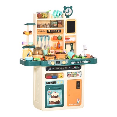 Qaba Wooden Play Kitchen with Lights Sounds, Corner Kids Playset