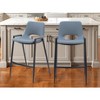 HomeRoots Set of Two 26" Blue And Black Faux Leather And Steel Low Back Counter Height Bar Chairs - 2 of 4
