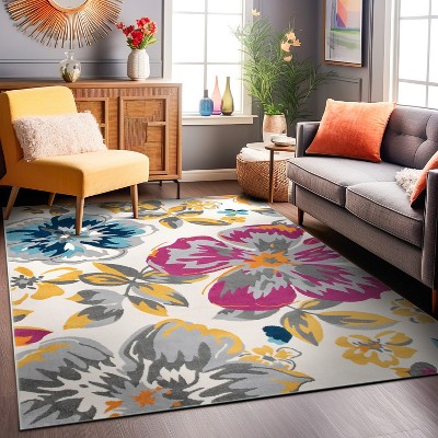 Floral Elegance Multi-Color Synthetic Round Area Rug, 7'6" x 9'5"