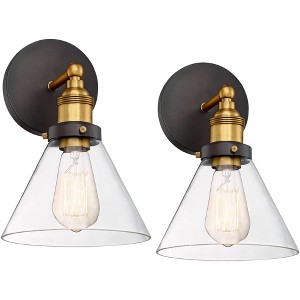 360 Lighting Burke Industrial Modern Wall Light Sconces Set of 2 Dark Bronze Brass Hardwire 7 1/4" Fixture LED Clear Glass for Bedroom Bathroom Home - 1 of 4