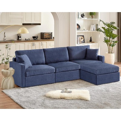 Lycvki 113" Modular L Shaped Sectional Sofa with Storage Ottoman and 2 Pillows