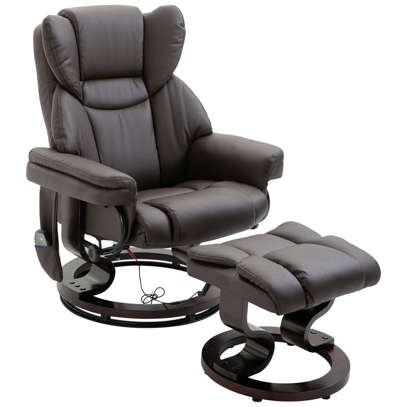 HOMCOM Massage Recliner and Ottoman with 10 Vibration Points Adjustable Backrest, PU Leather Living Room Chair with Side Pocket Remote Control, 5 of 9
