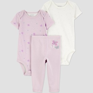 Carter's Just One You® Baby Girls' 3pc Butterfly Short Sleeve Bodysuits and Leggings Set - Purple - 1 of 4