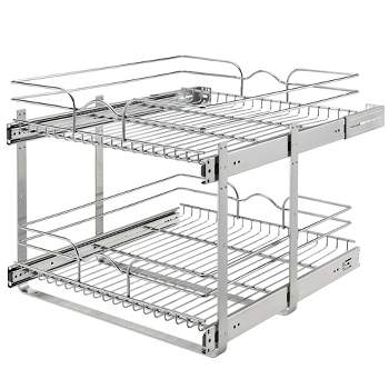 Rev-A-Shelf 5WB2-2122CR-1 21 x 22 Inch 2-Tier Wire Pull Out Storage Shelf Drawer Basket w/100lb Capacity for Kitchen Base Cabinet Organization, Chrome