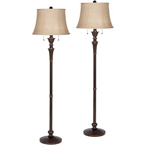 Regency Hill Brooke Traditional 60" Tall Standing Floor Lamps Set of 2 Lights Pull Chain Brown Metal Bronze Finish Living Room Bedroom House Reading - 1 of 4