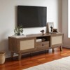 Mid Century Modern Rattan TV Stand with Drawer and 2 Cabinets, 59" Wood Entertainment Center for Living Room or Media Console Setup - 2 of 4
