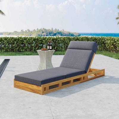 Patio Lounge Chaise Set with Headrest, Chaise Lounge with 3-Fold Cushion and Adjustable Backrest, Acacia Wood Frame Chaise Lounge-Coolbibila