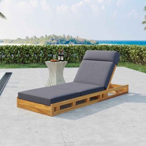 Patio Lounge Chaise Set with Headrest, Chaise Lounge with 3-Fold Cushion and Adjustable Backrest, Acacia Wood Frame Chaise Lounge-Coolbibila - 1 of 4