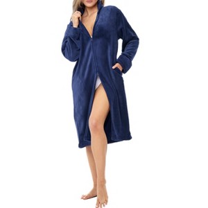ADR Women's Zip Up Plush Long Robe, Oversized Knee Length Bathrobe with Two Way Zipper - 1 of 3