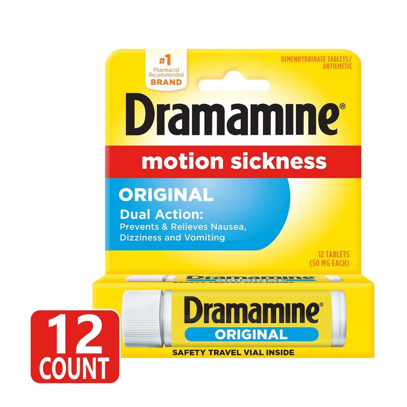 Dramamine Original Formula Motion Sickness Relief Tablets for Nausea, Dizziness &#38; Vomiting - 12ct, 1 of 8