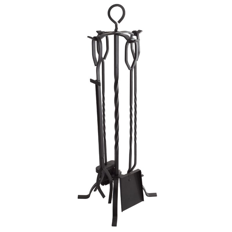 5-Piece Fireplace Tool Set - Holds Wrought Iron Wood-Burning Tools - Includes Heavy-Duty Stand, Shovel, Broom, Tongs, and Poker by Lavish Home (Black), 5 of 7