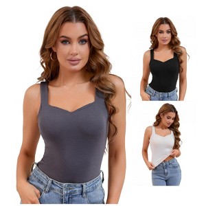 INSPIRE CHIC 3 Packs Women's Wide Strap Sweetheart Neck Undershirt Base Layer Tank Tops with Built in Bra - 1 of 4