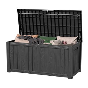 CAVINAS 120 Gallon All-Weather Storage Box,Outdoor UV-Resistant Polypropylene Resin Deck Box with Wood Grain Design for Outdoor,Gardens,Patios - 1 of 4