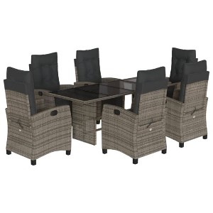 vidaXL Patio Dining Set with Cushions Table and Chair Furniture Poly Rattan - Gray Glass 6 Pieces - 1 of 4