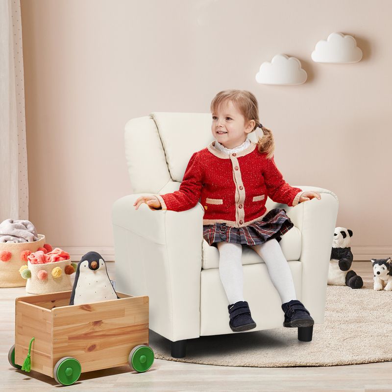 Infans Kids Recliner Chair PU Leather Armrest Sofa w/Footrest Cup Holder Beige, 2 of 8