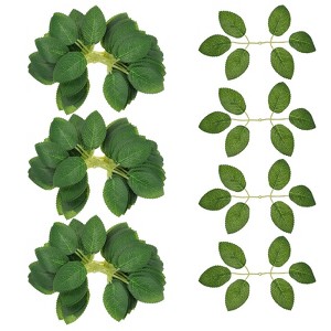 Unique Bargains Silk Plastic DIY Wedding Artificial Rose Leaves Green - 1 of 4