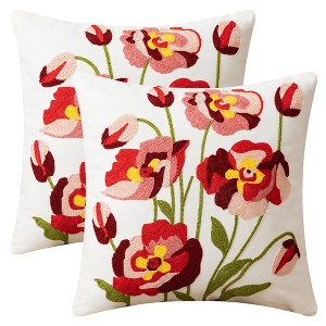 REGALWOVEN Floral Embroidered Decorative Throw Pillow Covers Farmhouse Flower Pattern Cushion Cases for Couch Living Room Decor 18 x 18 Inch 2 Pcs - 1 of 4