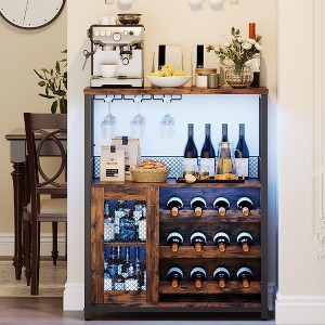 homfan Wine Bar Cabinet with Drawer and Storage Shelves, Bar Cabinet with Glass Holder, Small Sideboard and Buffet Mesh Door for Liquor and Glasses - 1 of 4