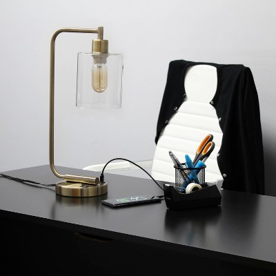 Modern Iron Desk Lamp with USB Port and Glass Shade - Lalia Home