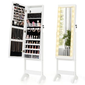 Tangkula Jewelry Armoire Cabinet Standing Lockable Jewelry Organizer with Lighted Full-Length Mirror Black/Rustic Brown/White - 1 of 4