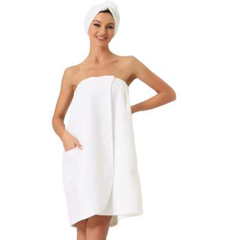 cheibear Women's Bath Gym Towel Wrap Robe Spa Towels with Shower Cap Bathrobe