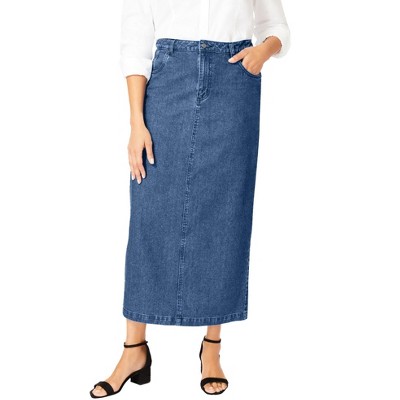 Jessica London Women's Plus Size Classic Cotton Denim Midi Skirt ...