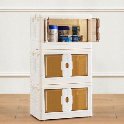 DOMETOUR M Size Stackable Plastic Storage Bins with Lids 37QT Foldable Storage Box with Doors & Wheels Portable Organizer Boxes for Living Room