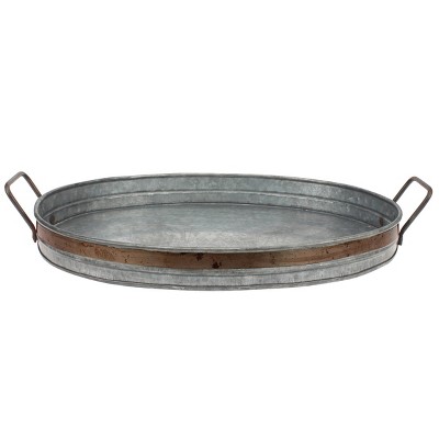 Photo 1 of Aged Galvanized Tray with Rust Trim and Handles - Gray - Stonebriar