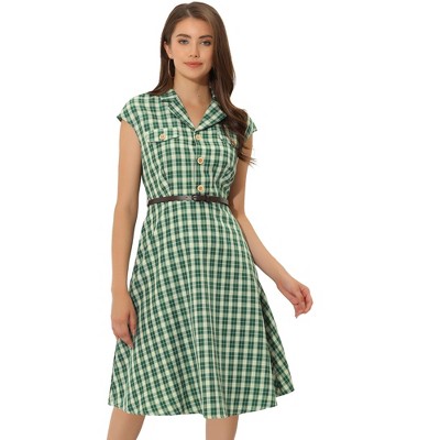 Women Plus Size Elegant Lapel Collar Plaid Pencil Dress